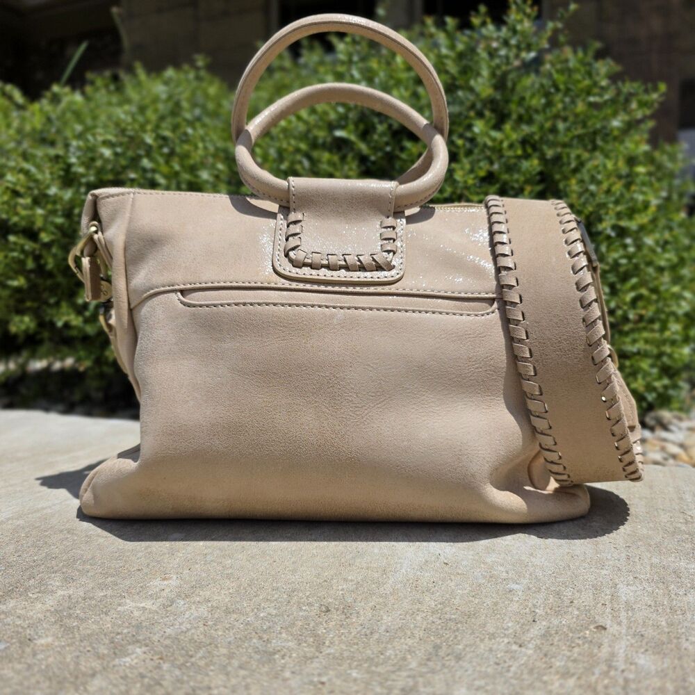 HOBO Sheila Medium Shoulder Bag Crossbody Top Handle Purse Golden Nubuck Leather - Picture 3 of 6